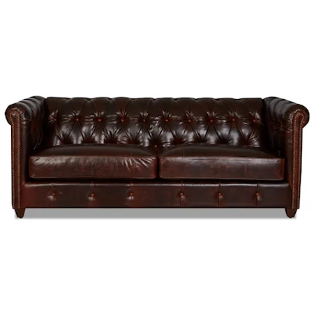 Traditional Chesterfield Sofa with Nailhead Trim and Down Blend Cushions